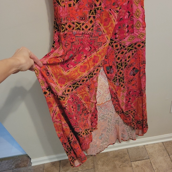 NWT Free People Blakely Dress Red Combo Printed Maxi Scoop Short Sleeve - Picture 5 of 6